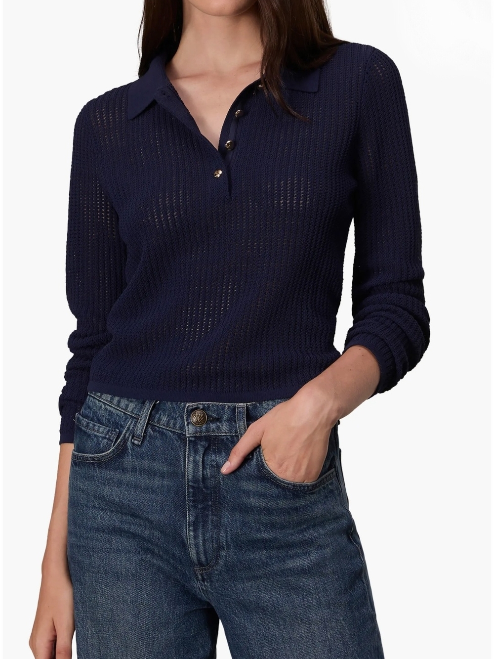 rag and bone Viola Polo Sweater- Navy Blue
